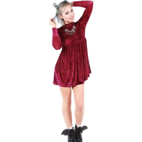 Iron Fist CaveCreeps Babydoll Dress (burgundy velvet, deadstock) - Picture 2 of 7